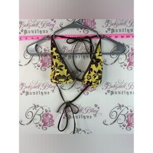 Pool Party Bralette Bathing suit top Yellow Floral Triangle with Brown Trim